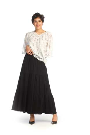 PS-14912 - COTTON GAUZE TIERED SKIRT WITH ELASTIC WAIST - Colors: BLACK, DENIM - Available Sizes:XS-XXL - Catalog Page:88 
